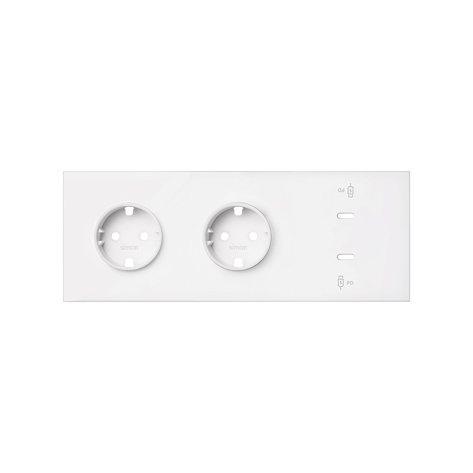 Front kit 3 el. 2 sockets + dual fast-charge USB charger Matt white Simon 100