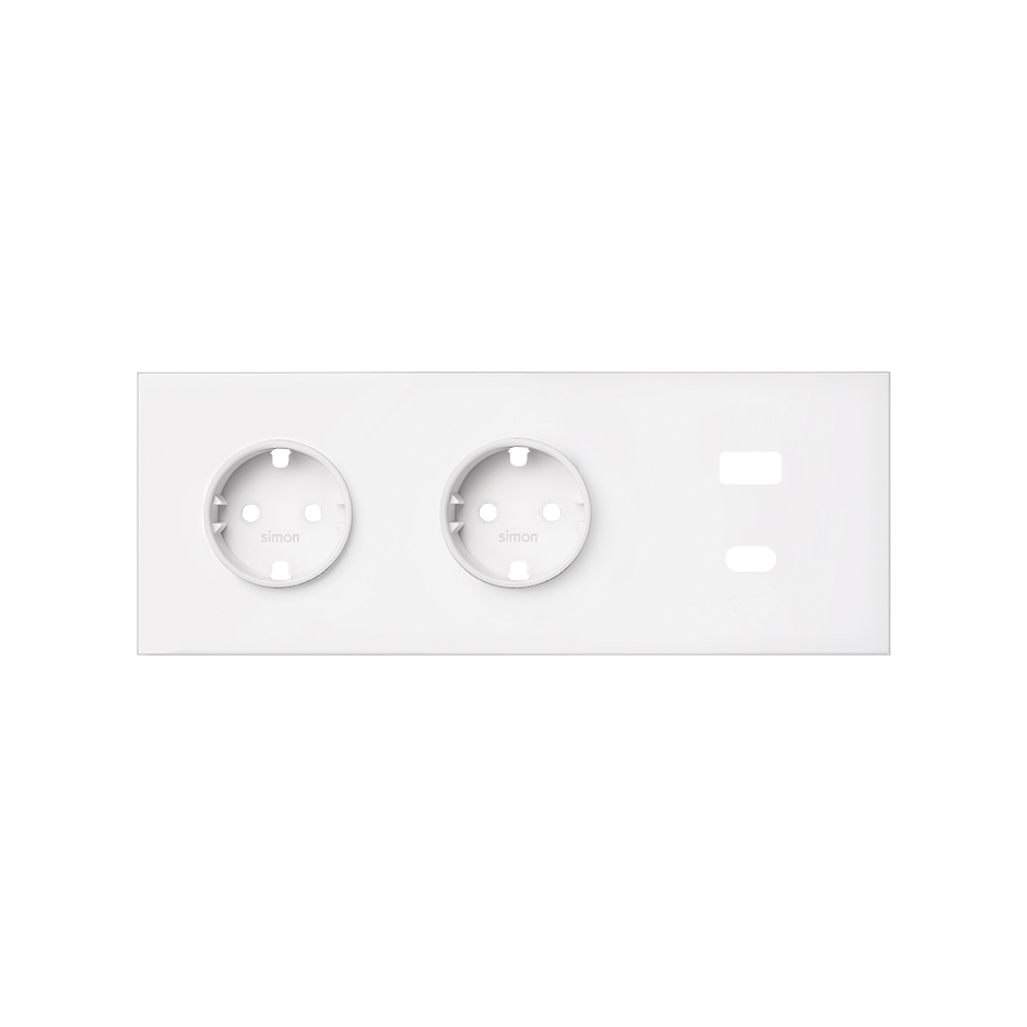 Kit front para 3 elementos con 2 bases enchufe schuko y cargador USB C+A blanco mate Simon 100