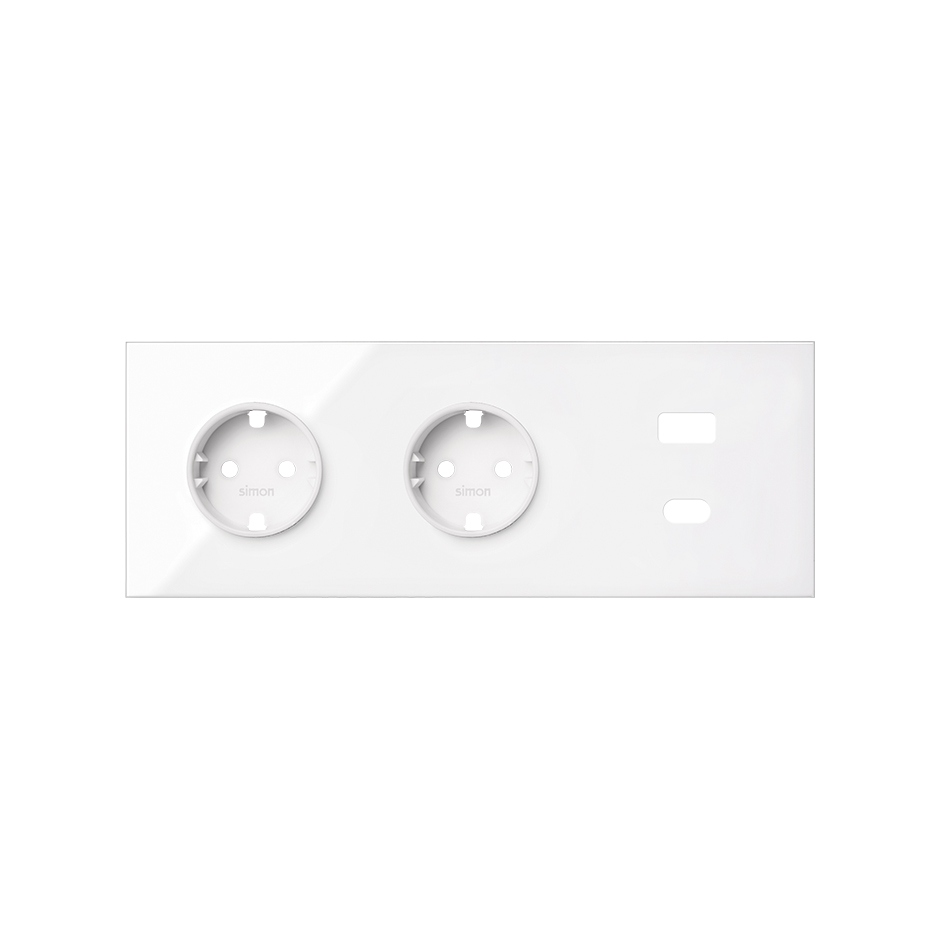 Kit front para 3 elementos con 2 bases enchufe schuko y cargador USB C+A blanco brillante Simon 100
