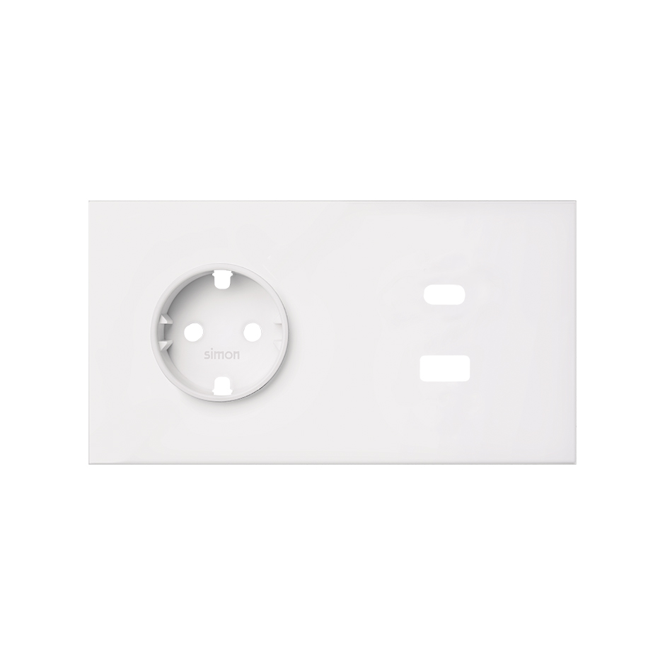 Kit front para 2 elementos con base enchufe schuko y cargador USB C+A blanco mate Simon 100