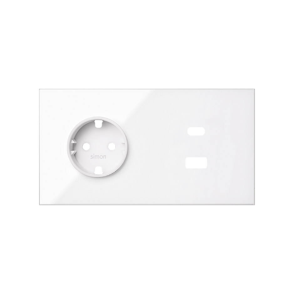 Kit front para 2 elementos con base enchufe schuko y cargador USB C+A blanco brillante Simon 100
