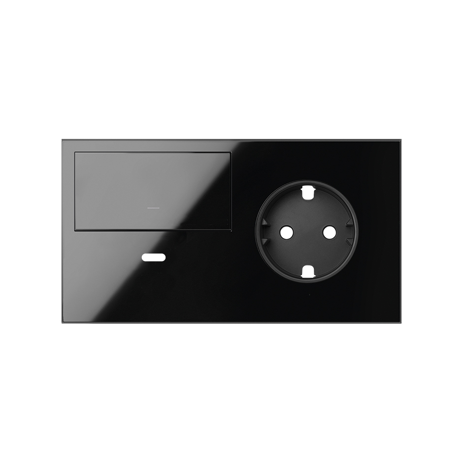 Front kit 2 el. socket + USB charger + rocker left Gloss black Simon 100