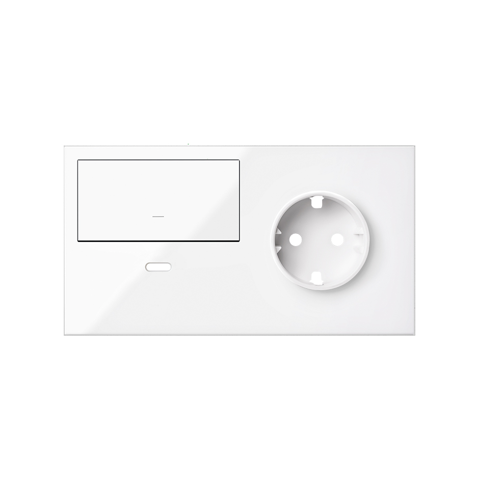 Front kit 2 el. socket + USB charger + rocker left Gloss white Simon 100