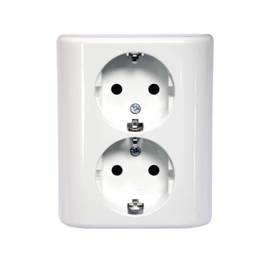 BASE DE TOMADA SCHUKO DUPLO MONOBLOCO 16A 250V EMBUTIDO BRANCO SIMON BRICO