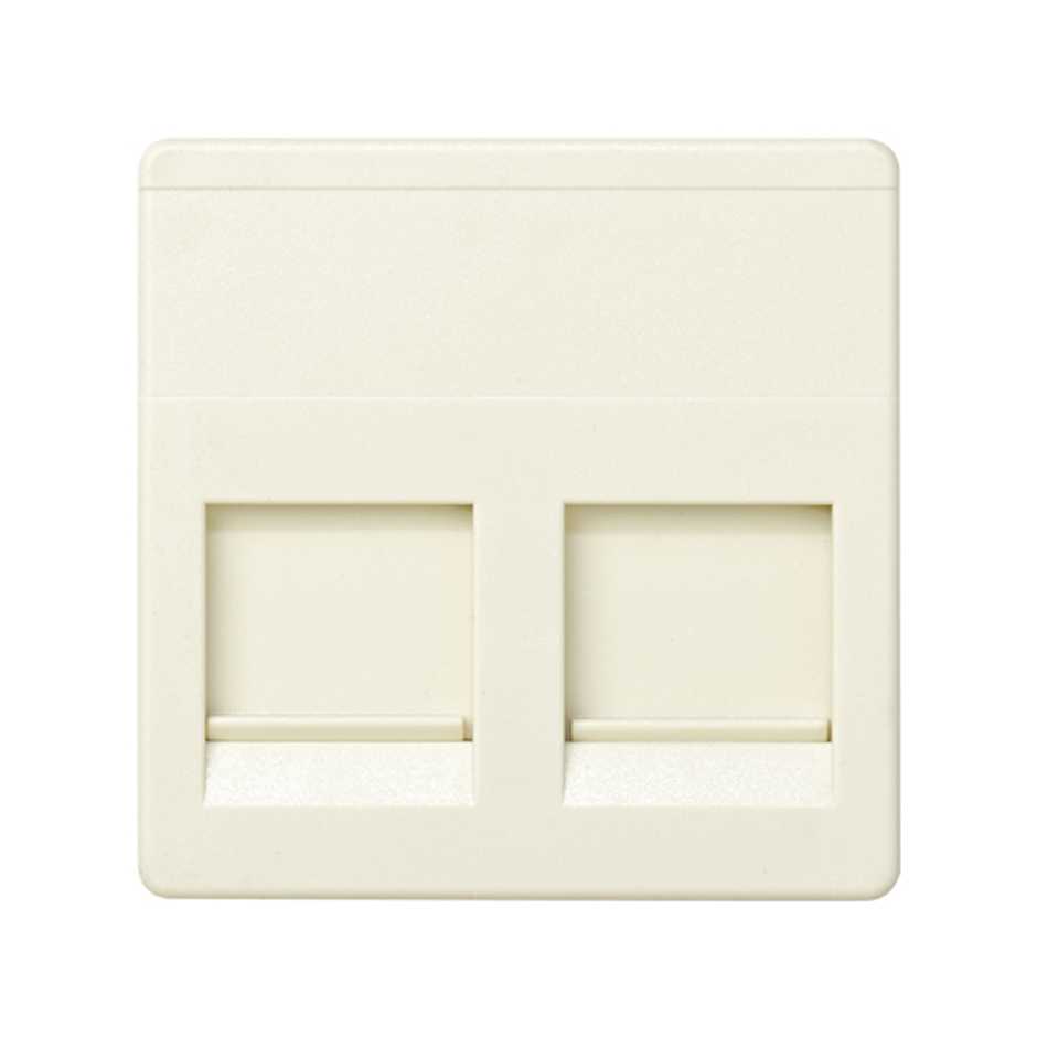 Flat voice and data plate with dust cover for 2 AVAYA® RJ45 connectors ivory Simon 27 Play