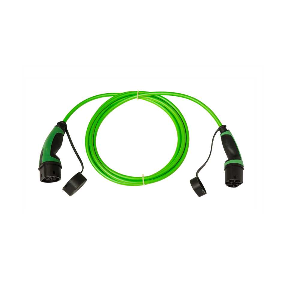 Straight 5 m cable with Mode 3, Type 2 female connector for vehicle and Mode 3 Type 2 male three-phase 32A connector for Wallbox
