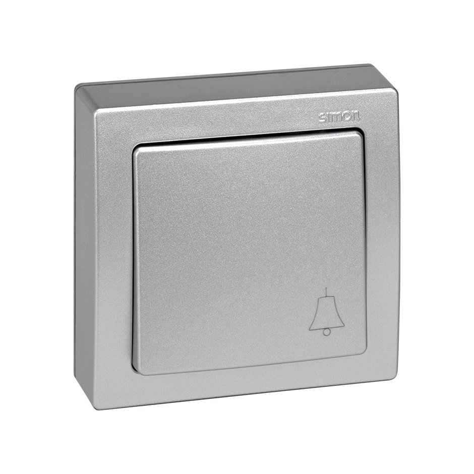 Monoblock push button with bell symbol 10A 250V~ and screw terminal connection system aluminium Simon 73 Loft
