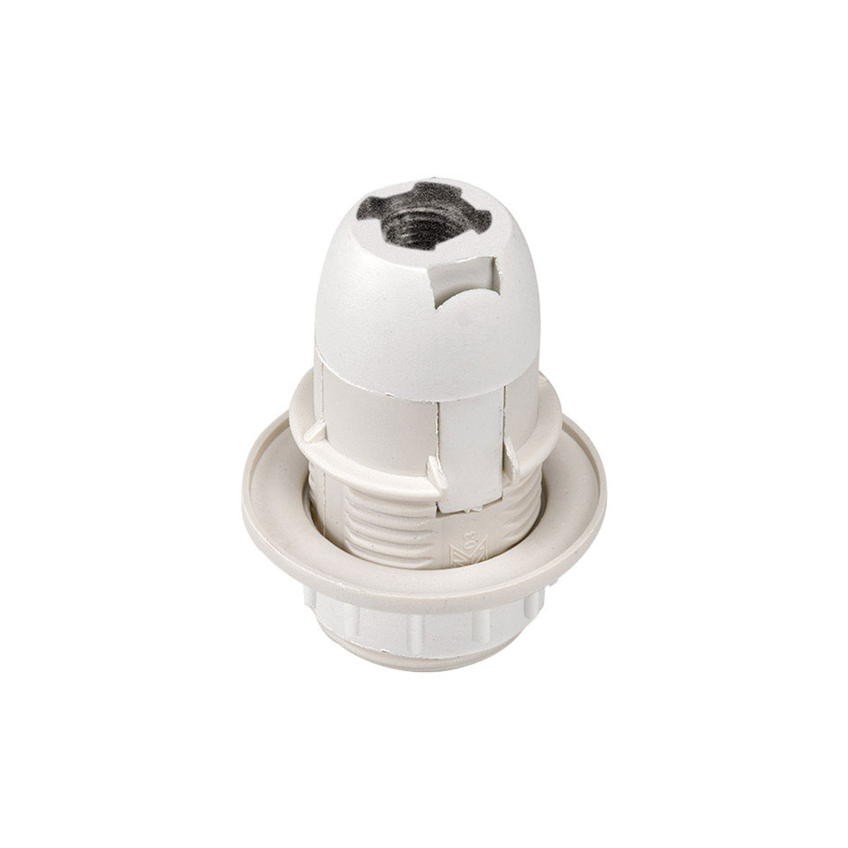 THERMOPLASTIC LAMP HOLDER THREADED BODY E-14 WHITE WITH STOPPER AND WASHER Simon Brico
