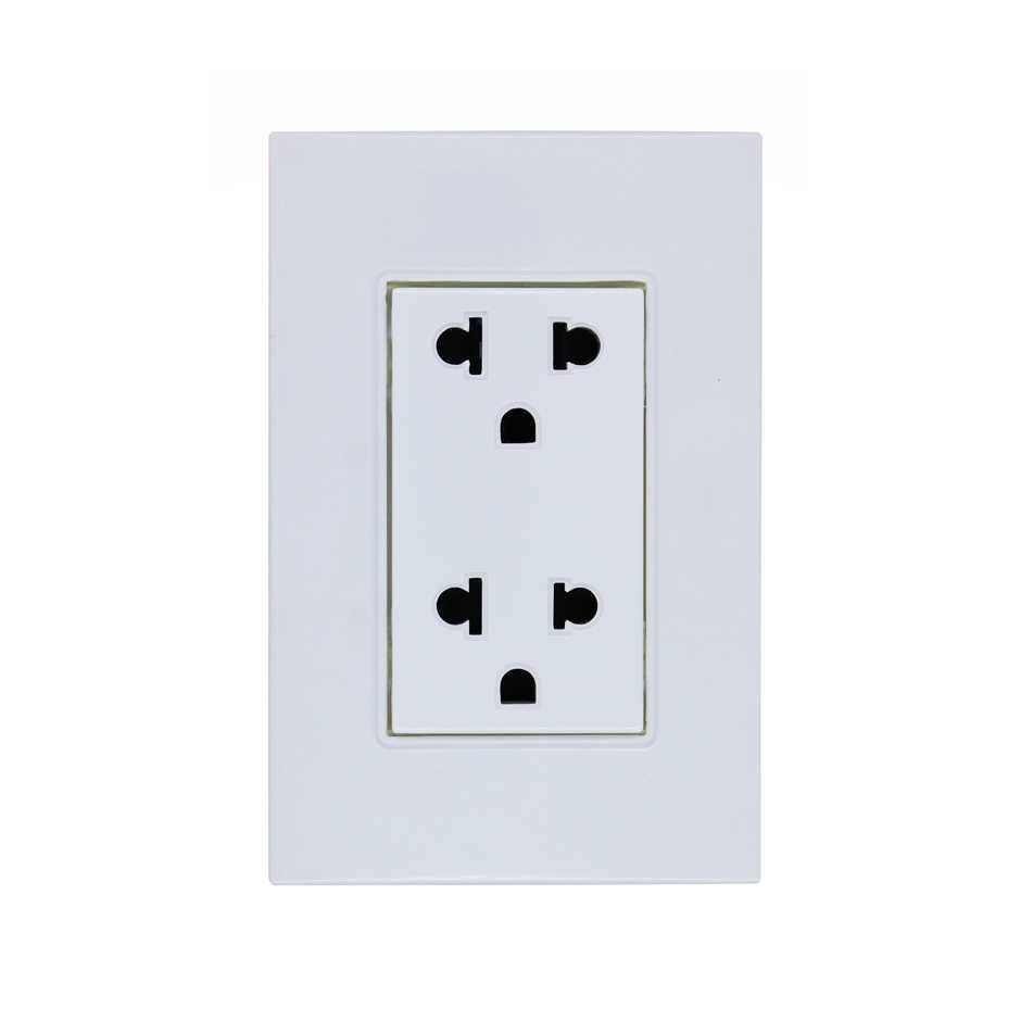 Placa 3 modulos con 1 toma de corriente euroamericana duplex blanca Simon 23