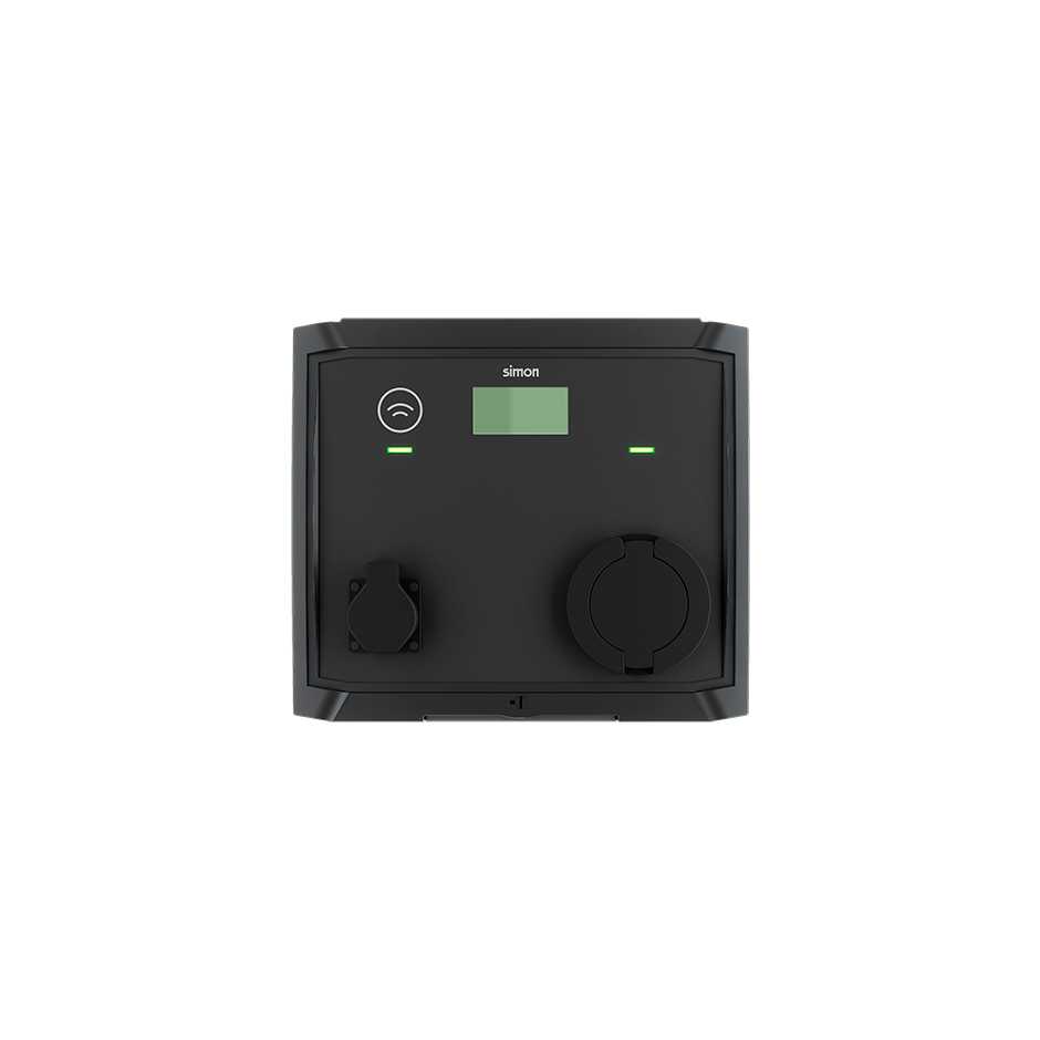 Simon SM20 Point de recharge mural avec prise T2 + prise Schuko 7,4 kW monophasé + Modem 4G + Automatique et différentiel