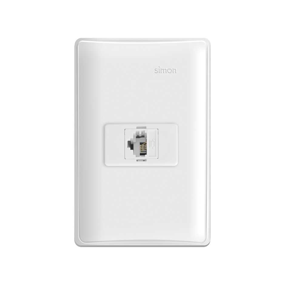 Conjunto de 1 conector RJ11 4 fios 1 placa de 1 posto 4x2 com suporte branco Simon 19
