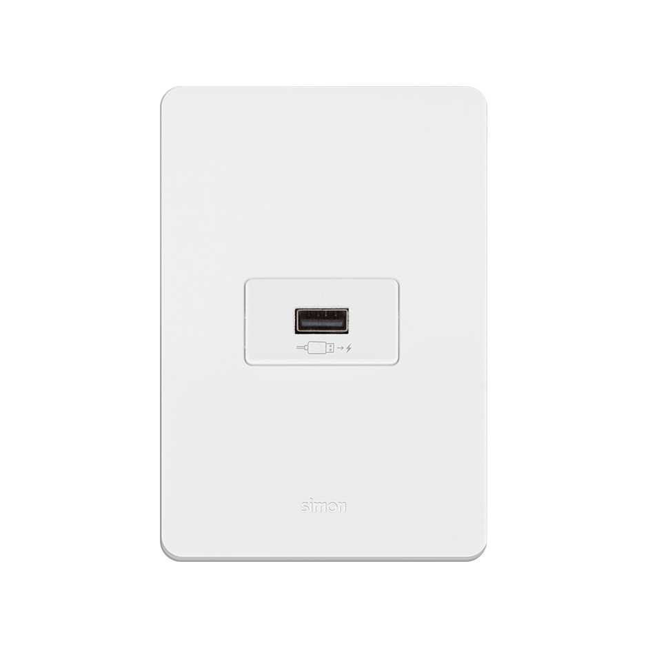 Conjunto de 1 tomada USB 2.1 A 1 placa de 1 posto 4x2 com suporte bivolt branco Simon 20