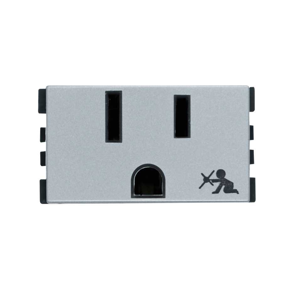 Toma de corriente 2P+T con seguridad 15A 127-220V con embornamiento a tornillo aluminio Simon 25 Plus