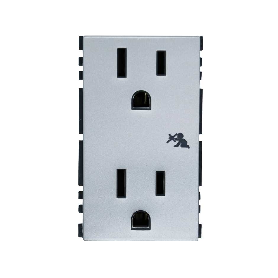 Toma de corriente dúplex 2P+T con seguridad 15A 127-220V aluminio Simon 25 Plus
