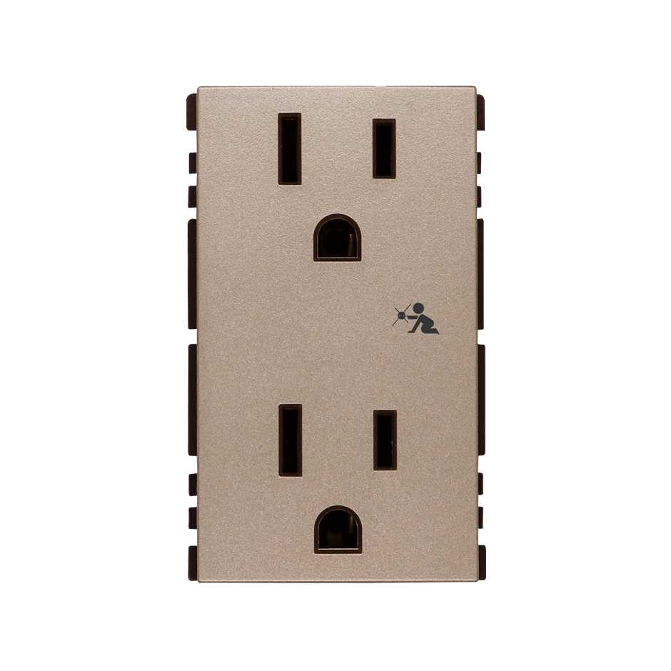 Toma de corriente dúplex 2P+T con seguridad 15A 127-220V cava Simon 25 Plus