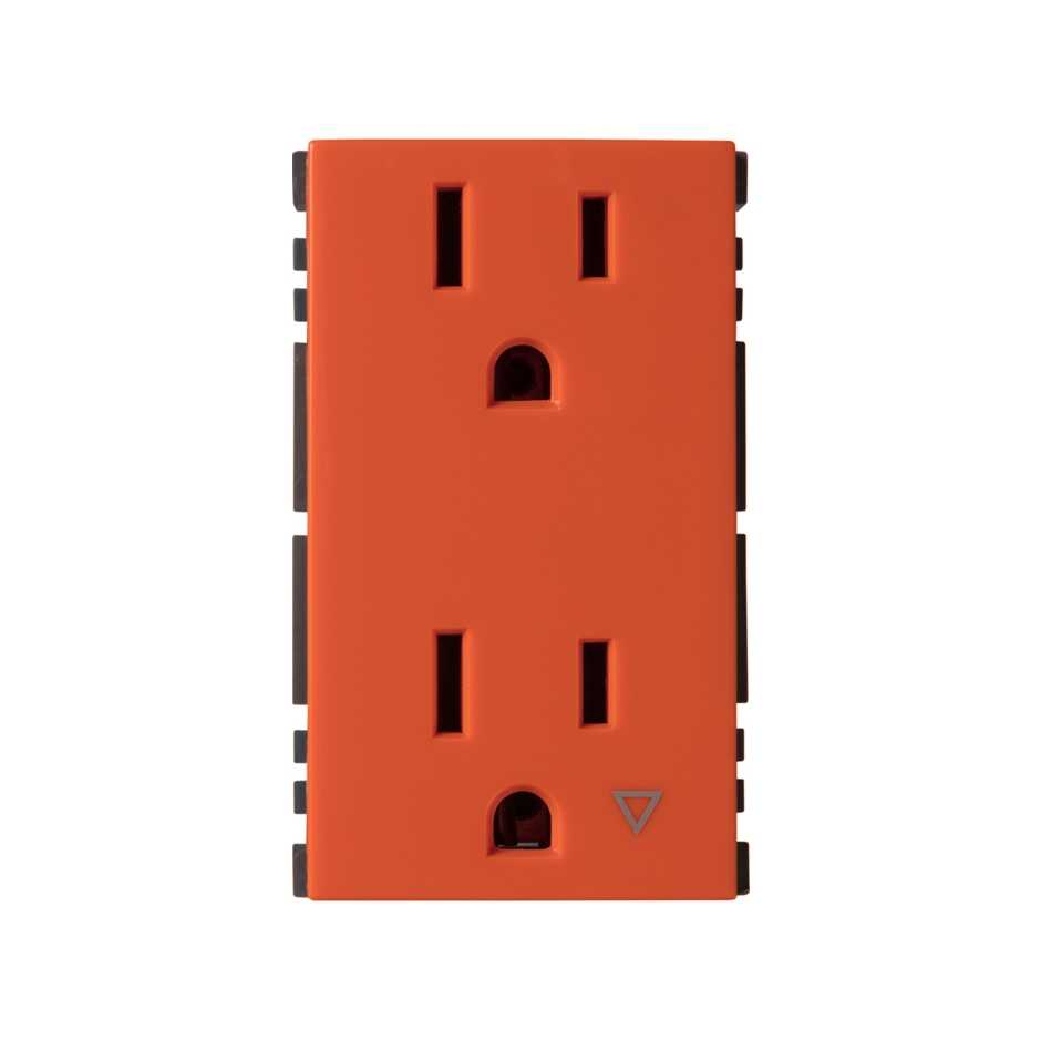 Toma de corriente dúplex tierra aislada 15A 127V con embornamiento a tornillo naranja Simon 25 Plus