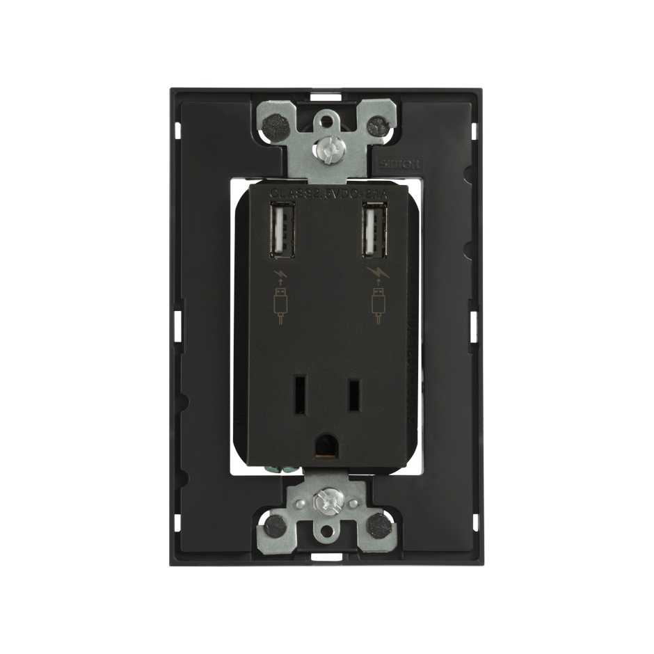 Cargador USB con tierra y toma de corriente 2P+T con chasis 15A 127V grafito Simon 25 Plus