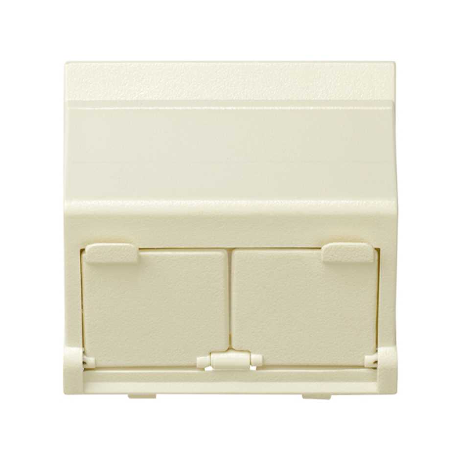 Plaque de voix et de données inclinée avec cache poussière pour 2 connecteurs RJ45 AVAYA® ivoire Simon 27 Play