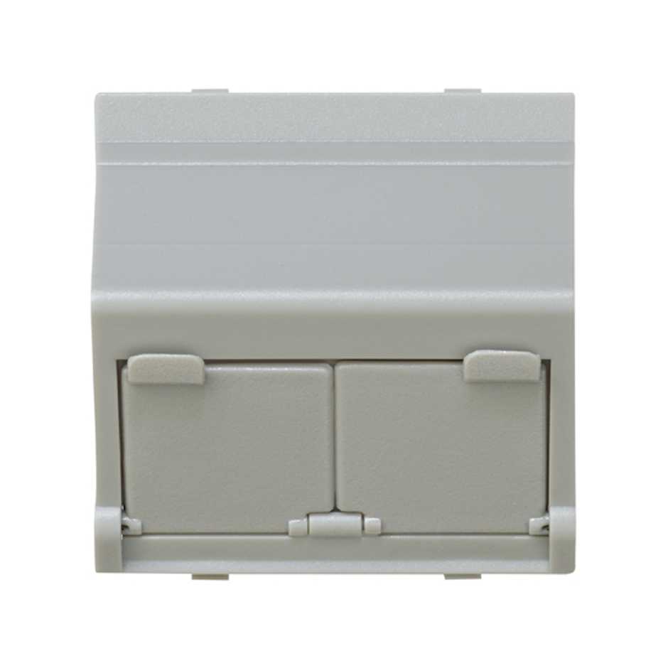 Placa de voz y datos inclinada con guardapolvo para 2 conectores RJ45 AVAYA® gris Simon 27 Play