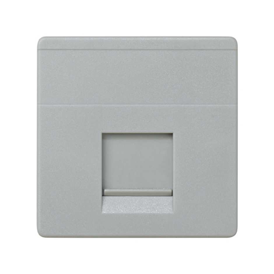 Flat voice and data plate with dust cover for 1 AMP® RJ45 connector grey Simon 27 Play