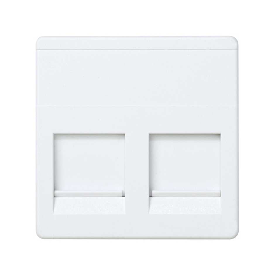 Flat voice and data plate with dust cover for 2 AMP® RJ45 connectors white Simon 27 Play