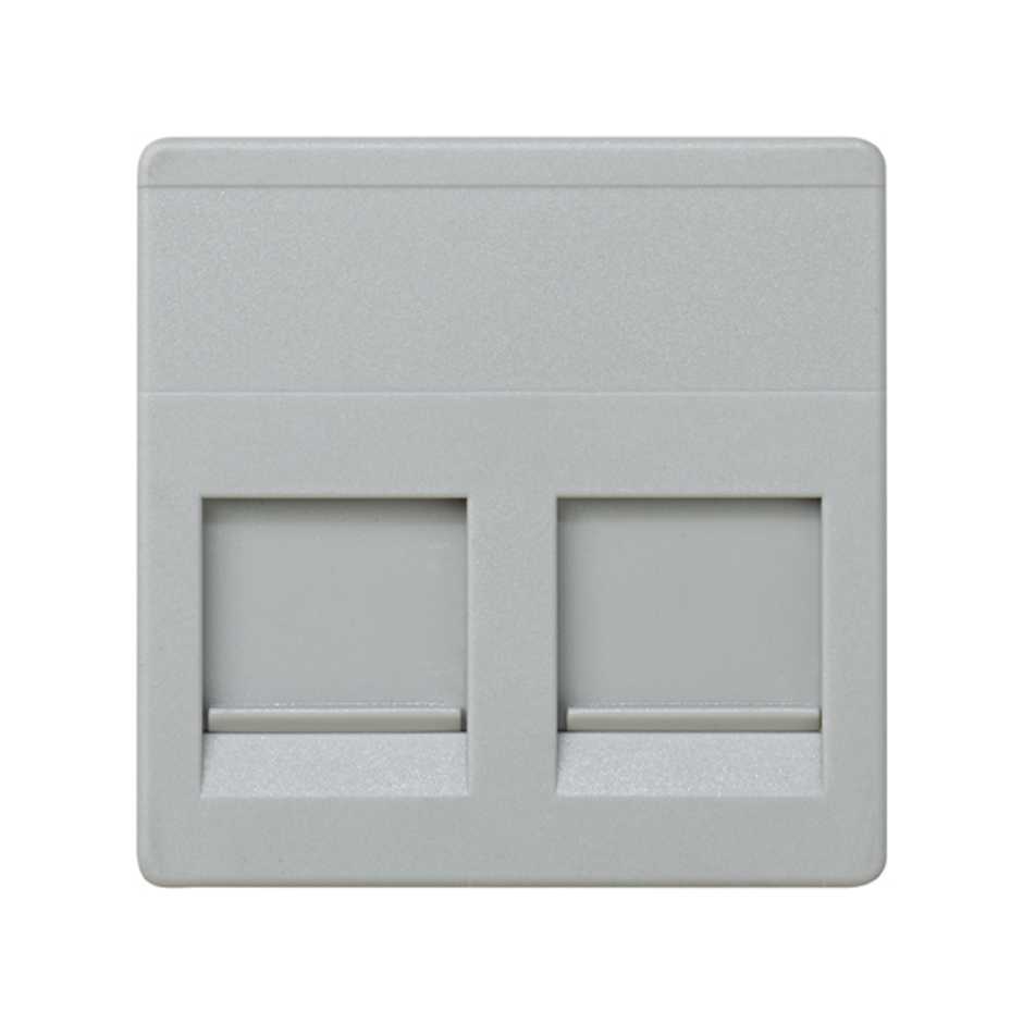 Flat voice and data plate with dust cover for 2 AVAYA® RJ45 connectors grey Simon 27 Play