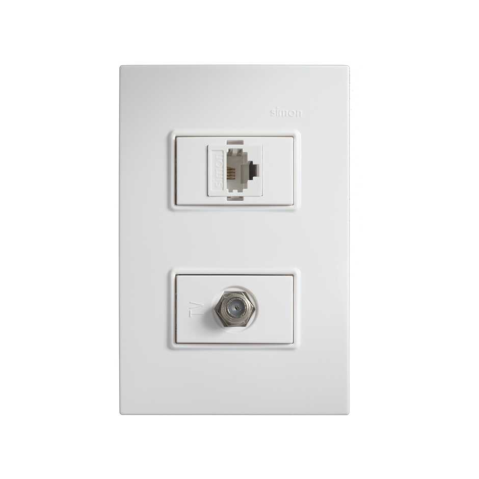 Placa 2 módulos con 1 toma TV coaxial y 1 toma telefónica RJ11 Simon 23