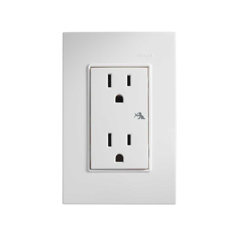 Placa 3 módulos con 1 toma de corriente duplex 2P+T c/sistema de seguridad blanco Simon 23