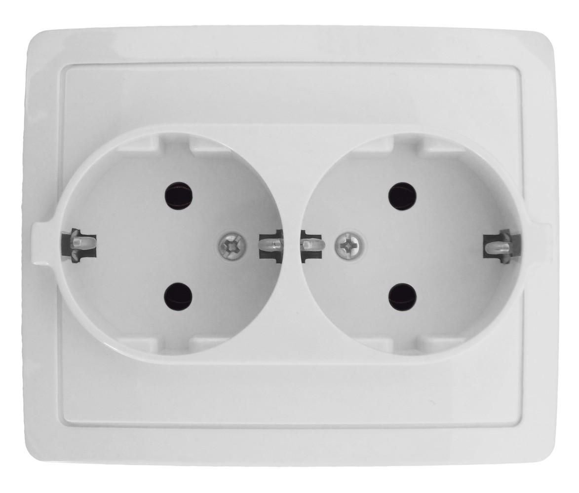 Розетка двойная с заземлением Schuko 2x2Р+Е 16A 250В~ моноблок белого цвета с винтовым соединением Simon 15