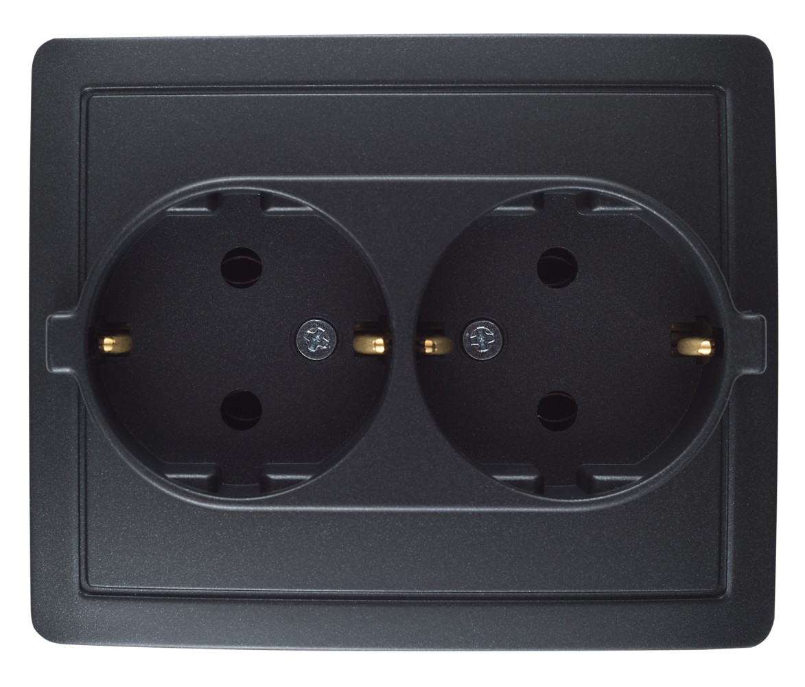 Розетка двойная с заземлением Schuko 2x2Р+Е 16A 250В~ моноблок цвета графит с винтовым соединением Simon 15