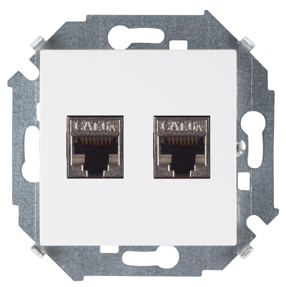 Розетка для передачи данных 2xRJ45 Cat.6A FTP (AMP) белого цвета Simon 15