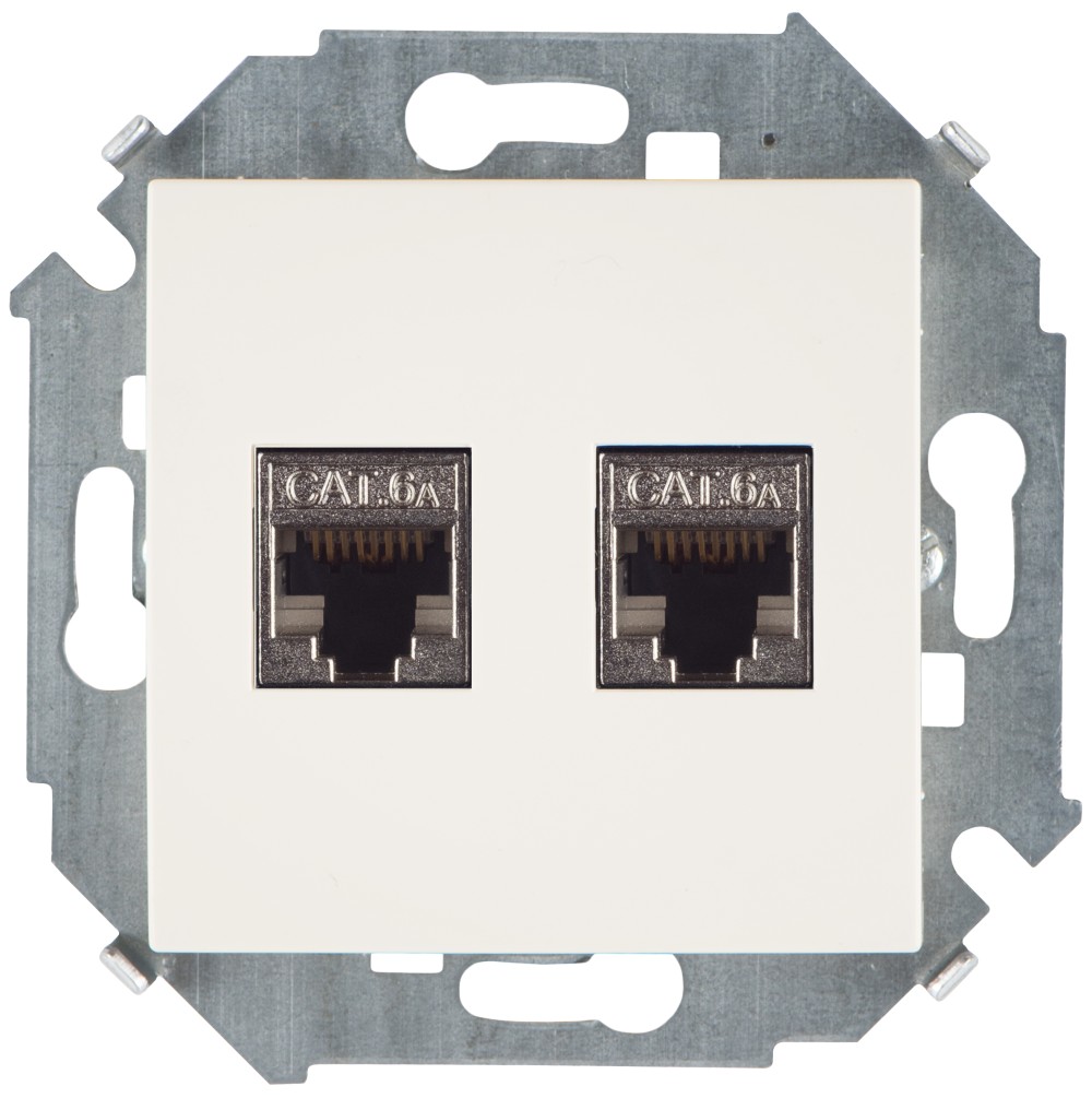 Розетка для передачи данных 2xRJ45 Cat.6A FTP (AMP) цвета слоновая кость Simon 15