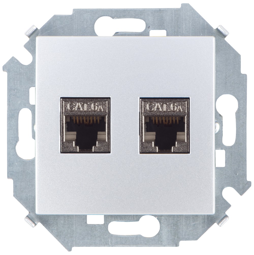 Розетка для передачи данных 2xRJ45 Cat.6A FTP (AMP) цвета алюминий Simon 15