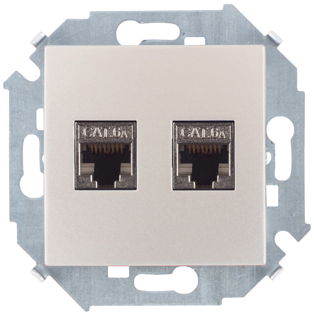 Розетка для передачи данных 2xRJ45 Cat.6A FTP (AMP) цвета шампань Simon 15