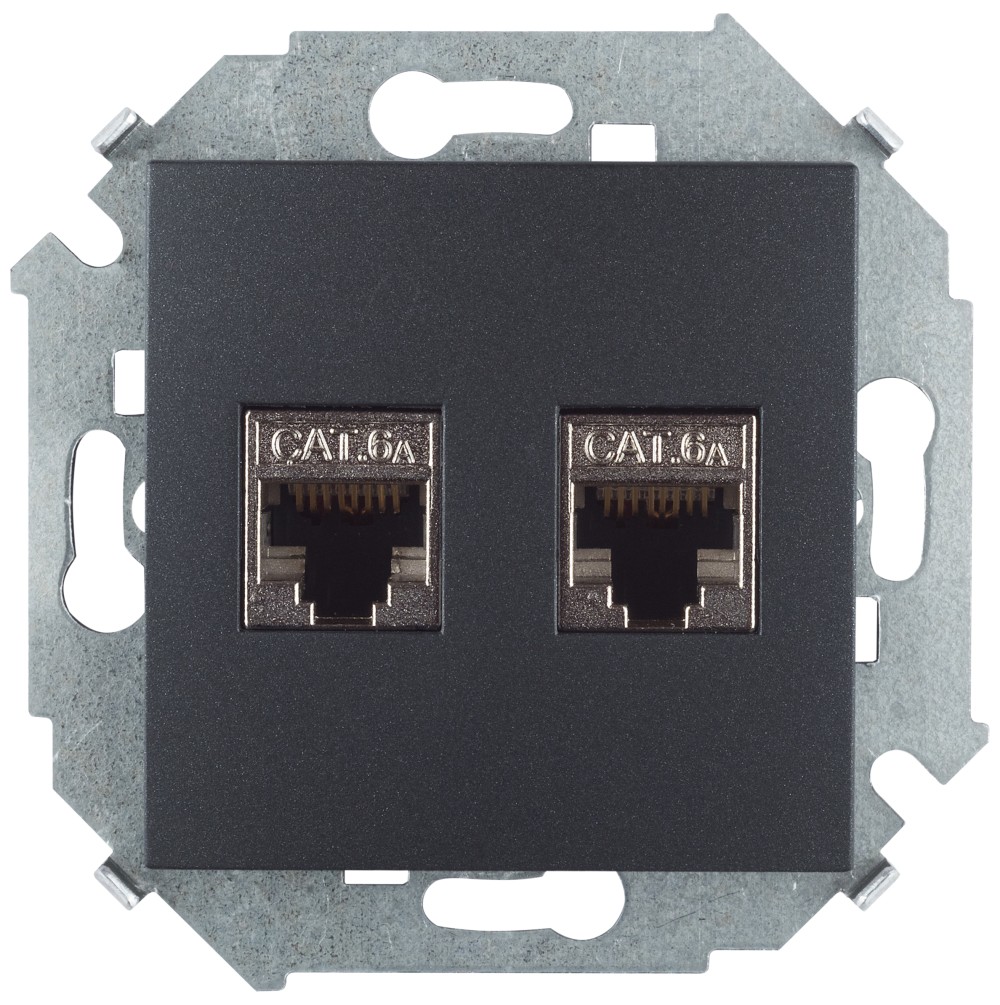 Розетка для передачи данных 2xRJ45 Cat.6A FTP (AMP) цвета графит Simon 15