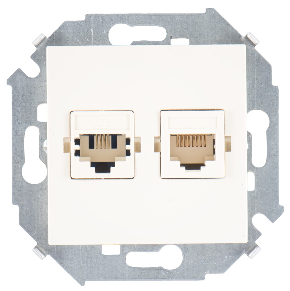 Розетка комбинированная RJ11 + RJ45 Cat.5e UTP (Systimax) цвета слоновая кость Simon 15