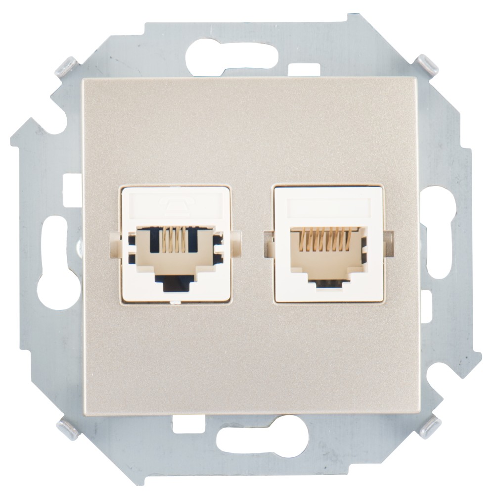 Розетка комбинированная RJ11 + RJ45 Cat.5e UTP (Systimax) цвета шампань Simon 15