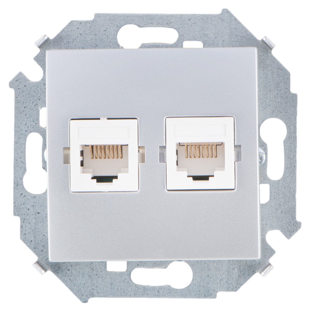 Розетка для передачи данных 2xRJ45 Cat.5e UTP (Systimax) цвета алюминий Simon 15