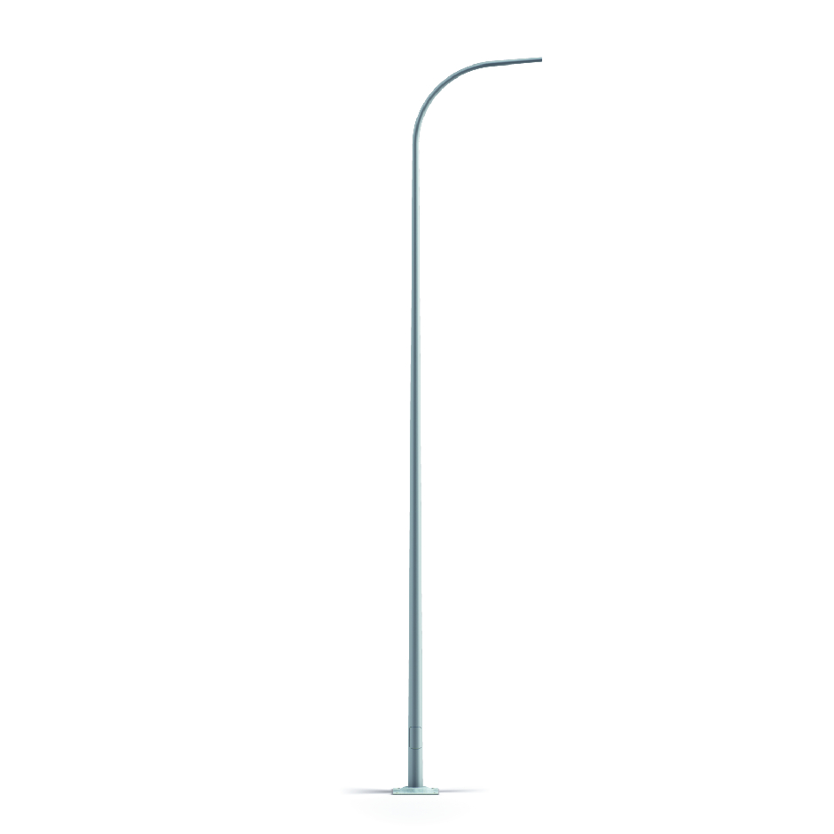 Simon BEU functional curved pole, 10 m high, conical tapering and post top luminaire fixing