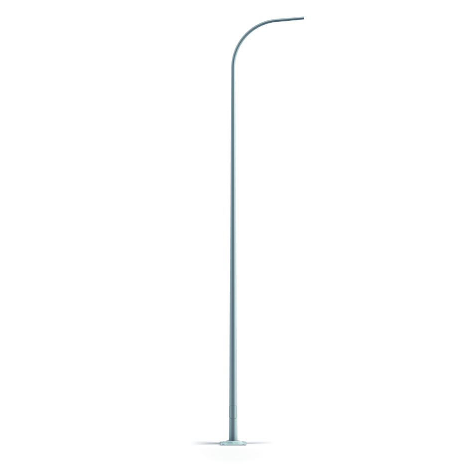 Simon BEU functional curved pole, 12 m high, conical tapering and post top luminaire fixing