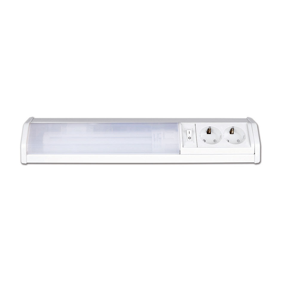 Fluorescent strip light Narvi special under cabinet 11W cold light with Double schuko 16A 230V/50Hz Simon