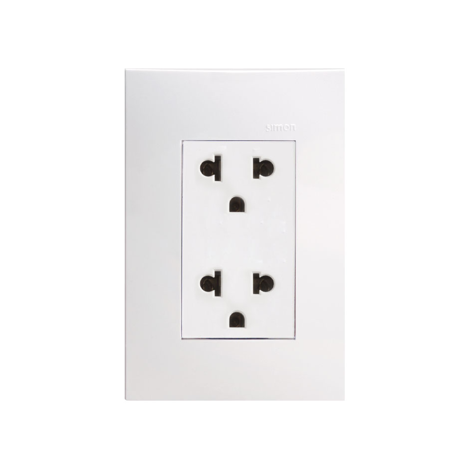 TOMA DE CORRIENTE DUPLEX EUROAMERICANO 2P+TIERRA CON CHASIS Y PLACA 16A 127V~ Blanco S25