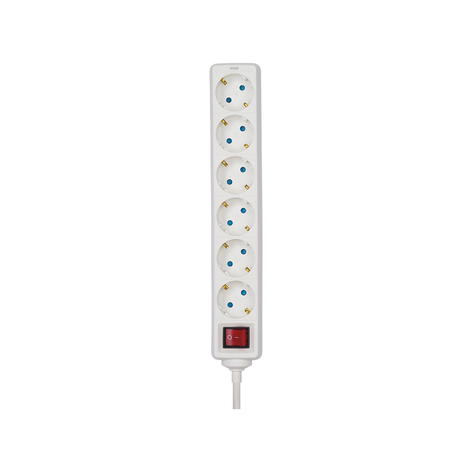 POWER STRIP 6 SCHUKO SOCKETS WITH SWITCH 2M WHITE
