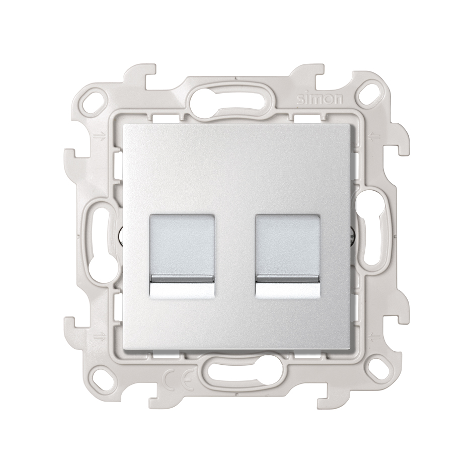 Розетка информационная 2xRJ45 Cat.6 UTP цвета алюминий Simon 24 Harmonie
