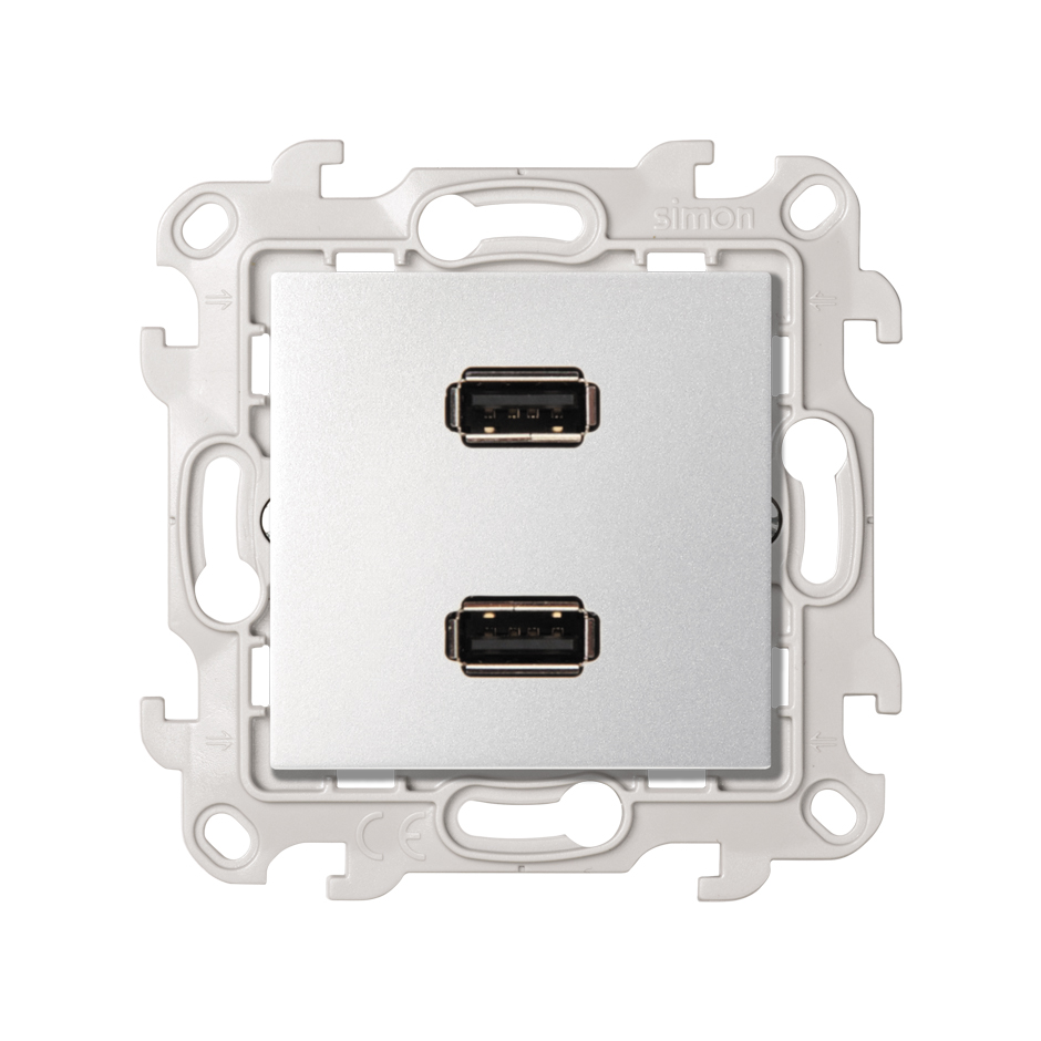 Розетка информационная 2xUSB 2.0 цвета алюминий Simon 24 Harmonie 