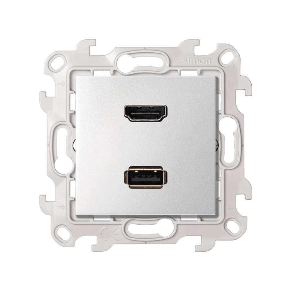 Розетка HDMI v1.4 + USB 2.0 информационная цвета алюминий Simon 24 Harmonie 