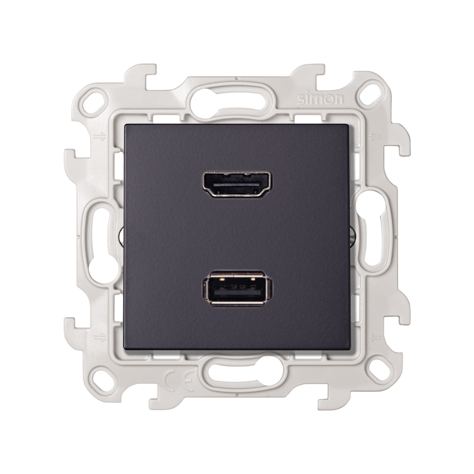 Connector HDMI v1.4 + connector USB 2.0 with screw connection graphite Simon 24 Harmonie