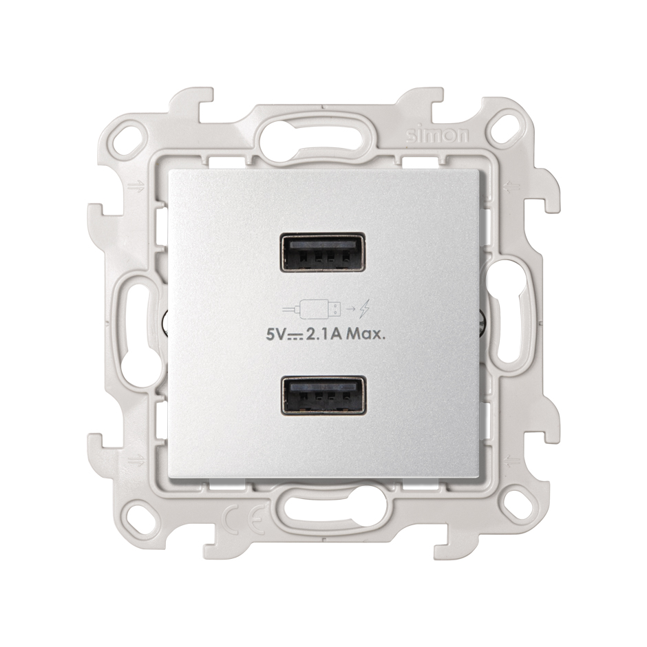 Зарядное устройство 2хUSB 5В 2.4A 230В~ цвета алюминий Simon 24 Harmonie