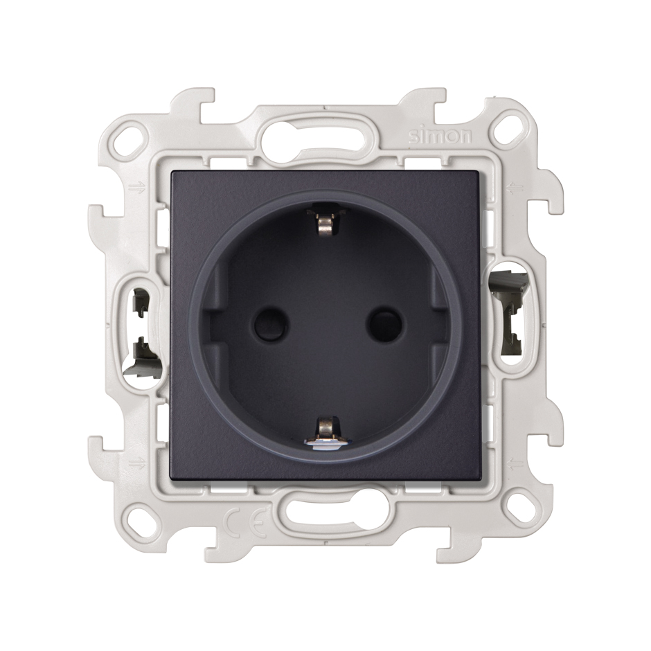 Socket base with earth connection and Schuko protection 2P+T 16A 250V~ with Push&Go mounting system graphite Simon 24 Harmonie
