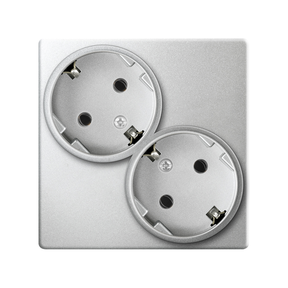 Розетка двойная с заземлением Schuko 2х2Р+Е 16A 250В~ цвета алюминий Simon 24 Harmonie